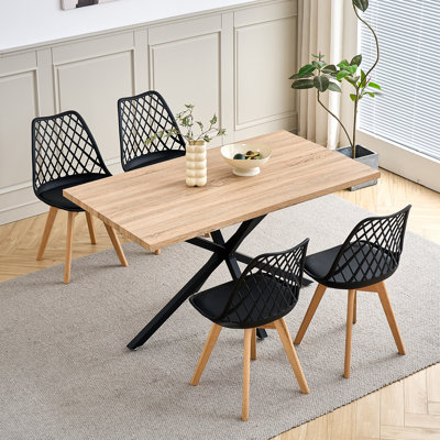 Dining Chairs - Nordic Style Dining Chair - Mesh Backrest - Solid Wood Legs