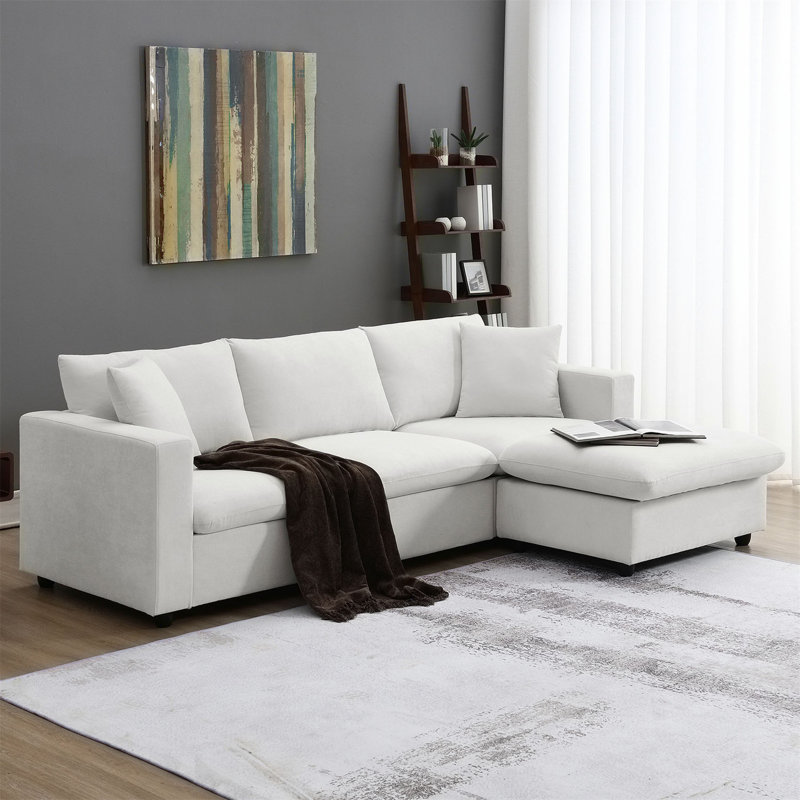 Canapé modulaire 3 pièces rembourré, Polyester blanc