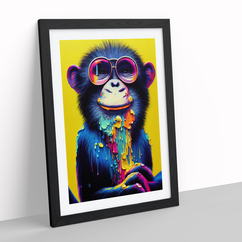Paint Drip Monkey No.3 - Single Picture Frame Print, Black, 64cm H x 46cm W x 2cm D