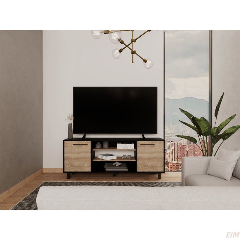 Meuble télé pour téléviseur 60 po, deux armoires, trois tablettes, cinq pieds (meuble télé)