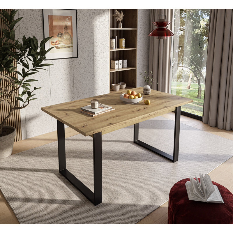 Sibyll Metal Base Dining Table, Artisan Oak, 77cm H x 198cm L x 85cm W