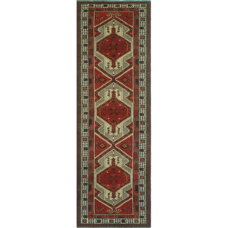 One-of-a-Kind 3'3" x 10'5" 1980s Runner Wool Area Rug in Brown and Green
