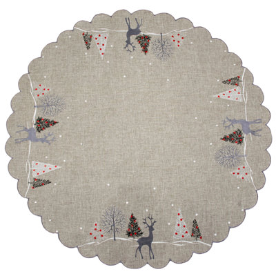 Jovonny Embroidered Reindeer Grey Table Topper