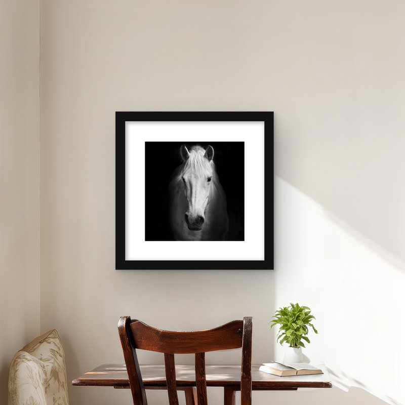 Impression monochrome cheval - art mural encadré noir, Noir, H 16 po x l 16 po