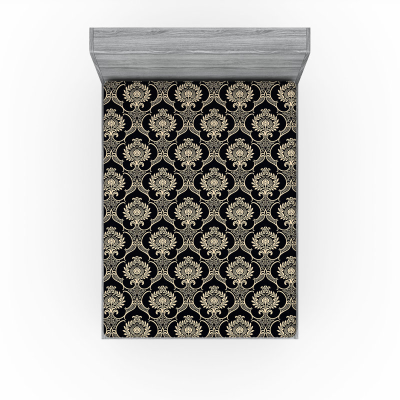 Drap-housse Ambesonne, Gris anthracite, gris, coquille d'œuf / damas 1 , Drap-housse très grand californien