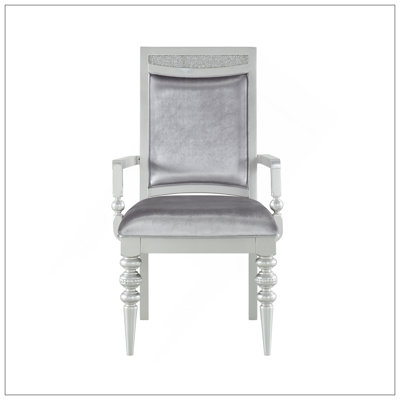 Luxurious Grey And Platinum Upholstered Arm Chairs (Set Of 2) With Rhinestone Inlay, Perfect For Elegant Living Rooms