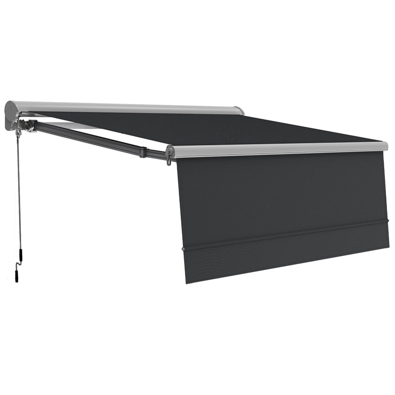 Retractable Patio Awning with Valance, Aluminum Frame, Polyester, 8' x 7', Dark Grey