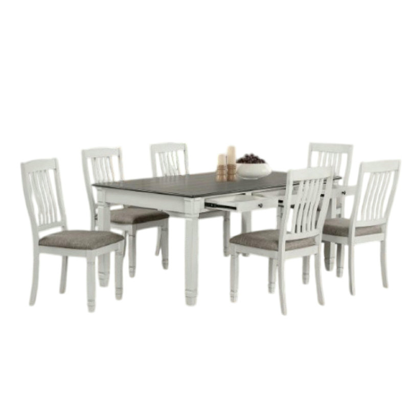 Ensemble de salle à manger 7 pièces Dola, table de rangement, 6 chaises coussinées, gris, blanc Dola