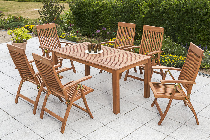 Adabpreet 6 - Person Patio Dining Set Umbrella Hole Included Rectangular Table