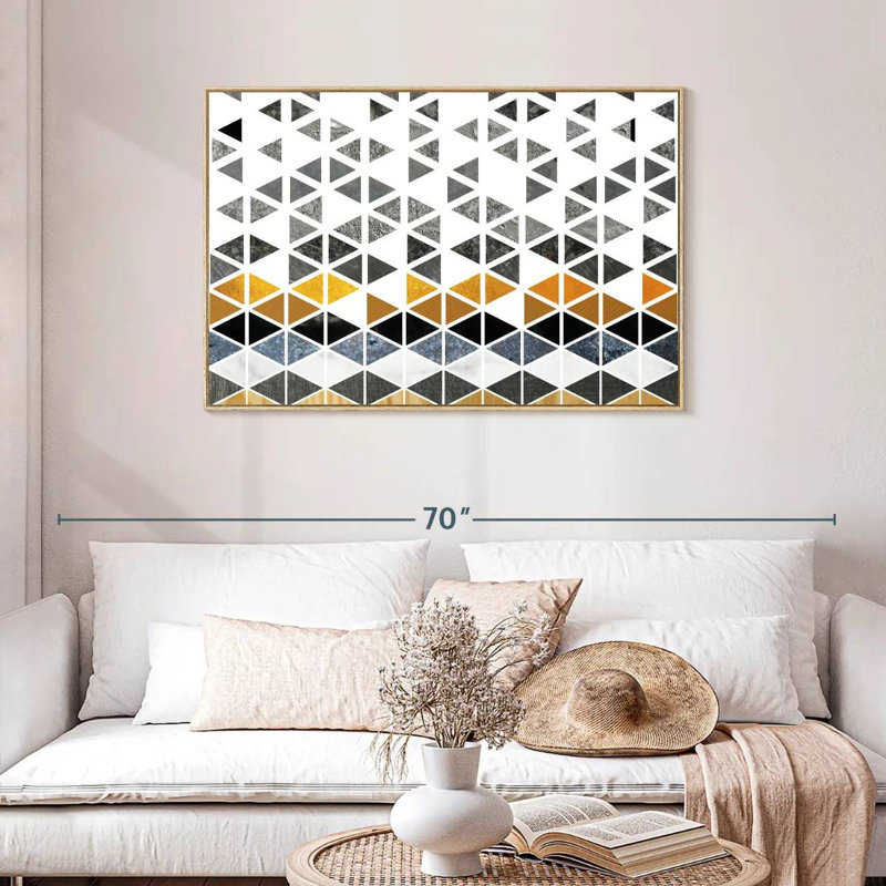 Triangle Geometric Patterns, Floating Frame Natural Wood, 43" X 29"