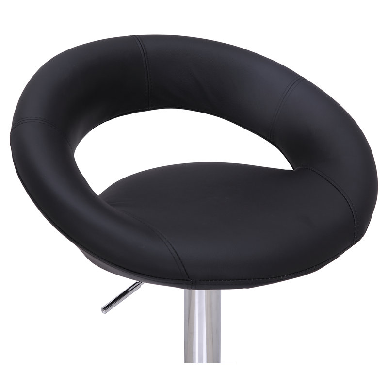 Basham Swivel Upholstered Adjustable Height Counter Stool with Metal Frame, Black, Polished Chrome
