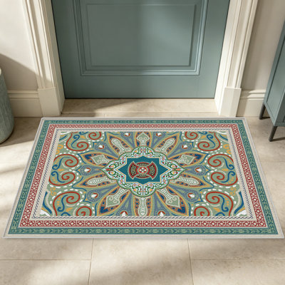 Tapis vert vintage Mandala pour le salon, doux et confortable, convient à toutes les saisons, facile à entretenir, tapis de sol intérieur lavable à la machine, sous la table de ferme convenant à la chambre à coucher, à la salle à manger, au bureau, au patio, au balcon, à la maison