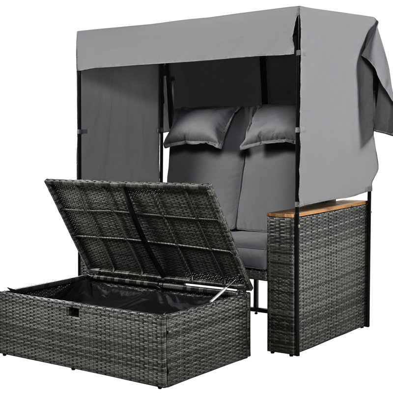 Outdoor With Adjustable - Grey Poolside Daybed Soft Cushions, Gray Cushion/Gray Frame