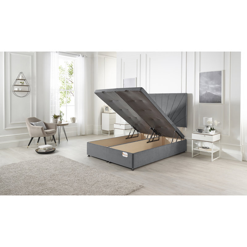 Etheral End Opening Ottoman Storage Bed with Upholstered Headboard, Charcoal, Kingsize (5')