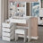 37" Middle Size Left Bedside Cabinet Vanity Table + Cushioned Stool, Extra Large Right sliding mirror, Multi Layer High Capacity Storage, Practical Fashionable Dresser, Suitable For Large Space