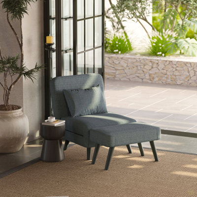 3 In 1 Foldable Linen Chaise Lounge With Adjustable Backrest, Footrest & Detachable Pillow, Convertible Chair Bed, Accent Chair, Small Space Sofa Bed For Living Room, Bedroom And Office