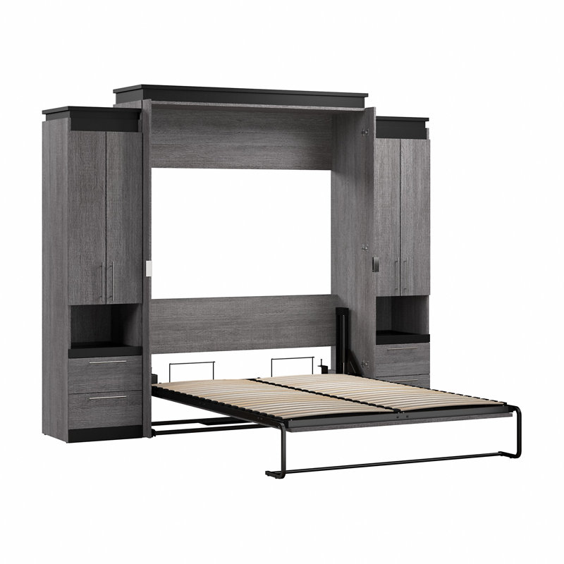 Lit escamotable avec rangement Arrington, Écorce gris, Double