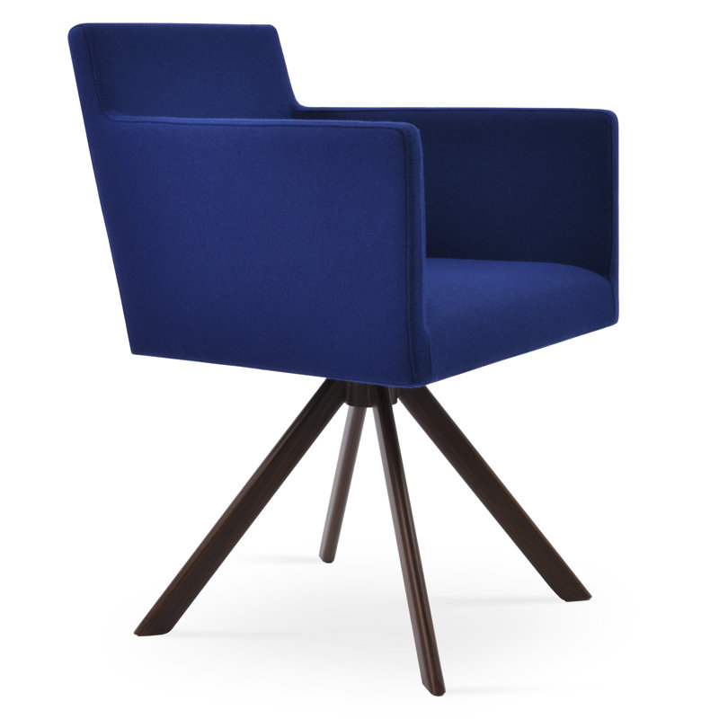 Chaise avec accoudoirs en métal Harput, Laine orange Camira, Noyer