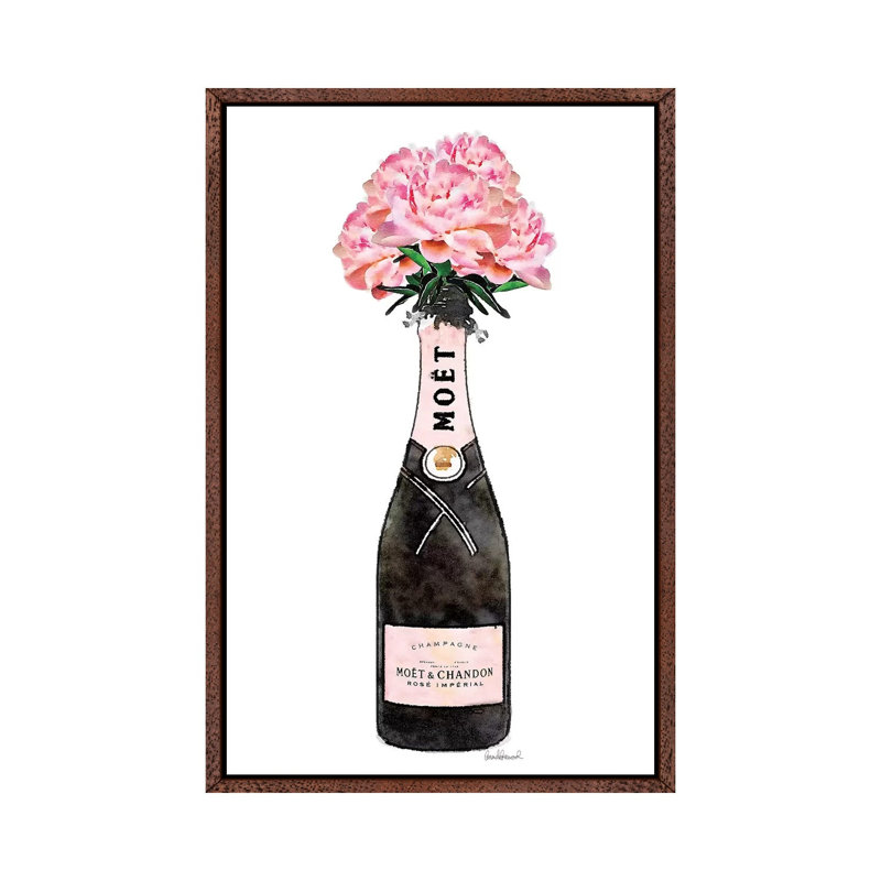 Champagne Pink Peony by Amanda Greenwood - Print on Canvas, 66.04 cm H x 45.72 cm W, Classic Brown Wood Framed Canvas