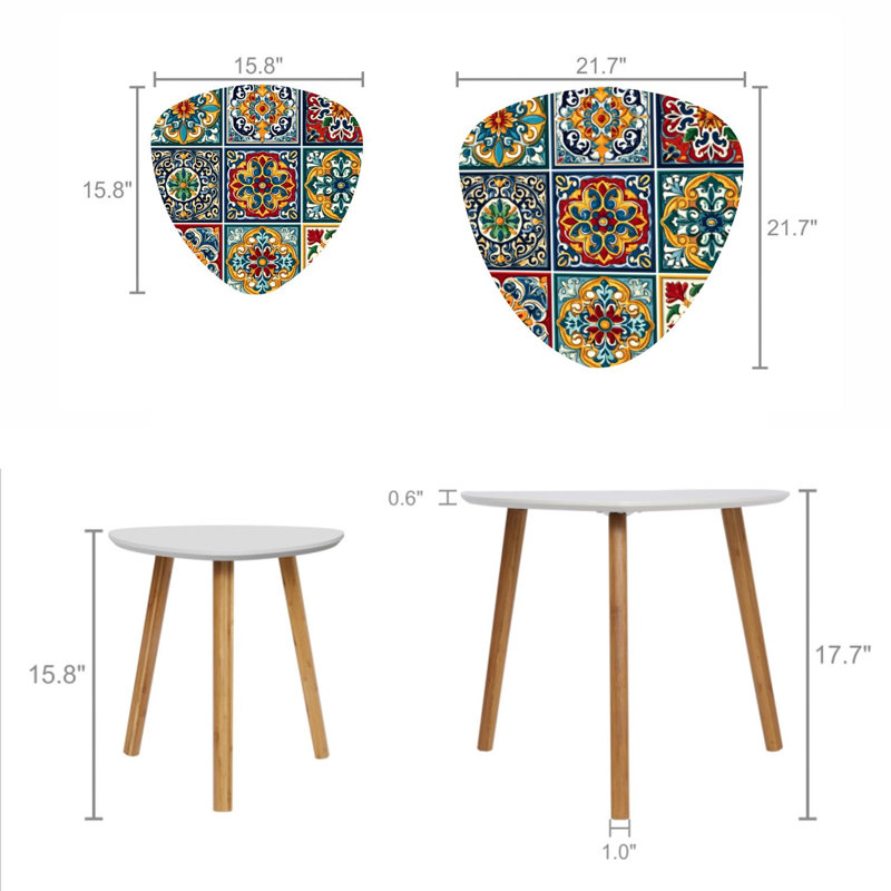 Ensemble de 2 tables basses gigognes triangulaires à motif de tuiles de céramique de style mexicain Talavera