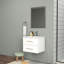 Ensemble de meuble-lavabo mural 24 po avec lavabo et miroir, deux tiroirs, lavabo en céramique, structure en aluminium argenté, assemblage facile, poignée longue en métal doré, 2 tiroirs de rangement-118774335