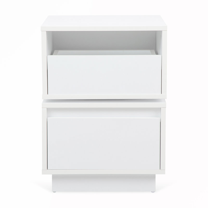 Rotatable Nightstand Table With 2 Drawers, White