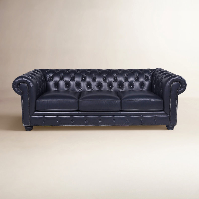 Freddie 95'' W Leather Sofa, Light Gray Leather