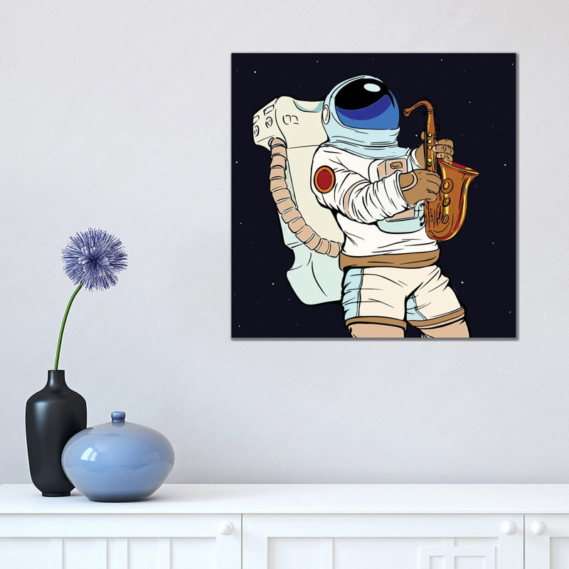 Astronaut Playing The Saxophone - Wrapped Canvas Print, 45.72 cm H x 45.72 cm W x 1.91 cm D