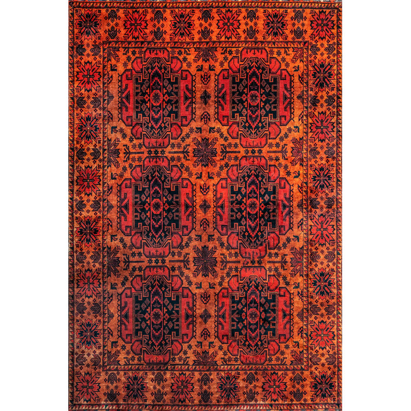 Tapis orange orange en polyester tissé à la machine, Rectangle 5 pi 3 po x 7 pi 7 po