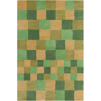 Cloral Authentic Hand-Tufted Handmade Green & Gold Modern Geometric Squares Wool Area Rug