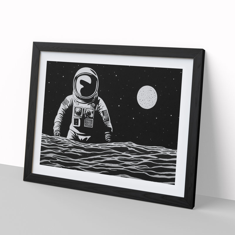 Astronaut Monochrome Vol.1 - Single Picture Frame Painting, 25cm H x 34cm W x 2cm D, Black