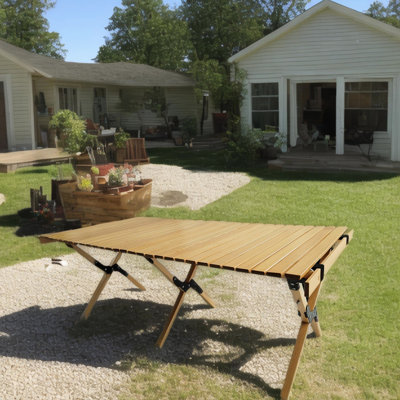 Table pliante portative en bois - couleur naturelle pour une utilisation extérieure et intérieure, camping, pique-nique, cour arrière, voyage, barbecue, véhicule récréatif, salle à manger en bois de hêtre