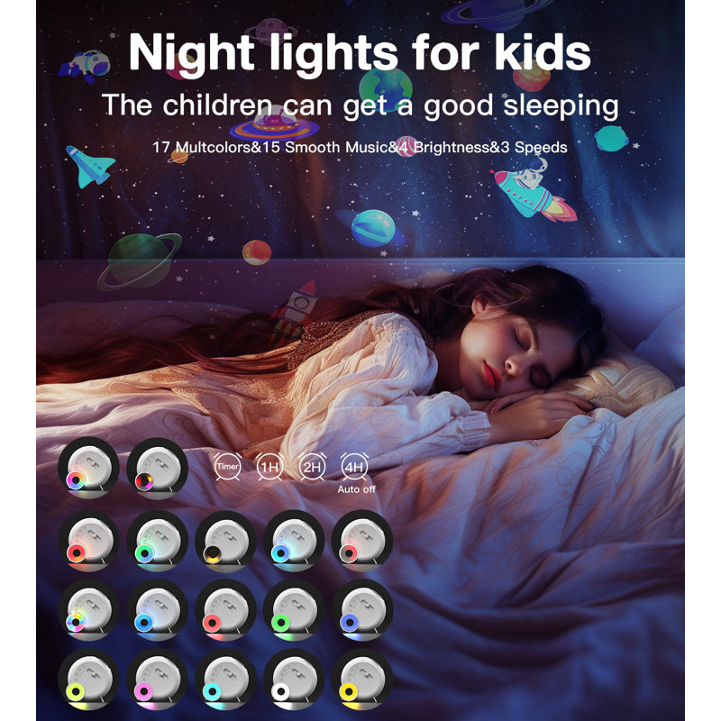 Galaxy Star Projector with Night Light & Timer for Kids