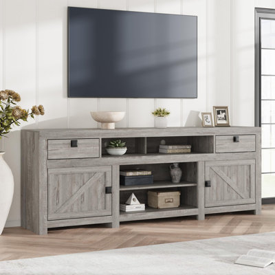 Farmhouse TV Stand with 2 Drawers and Cabinet, Entertainment Centre with 3 Open Shelves