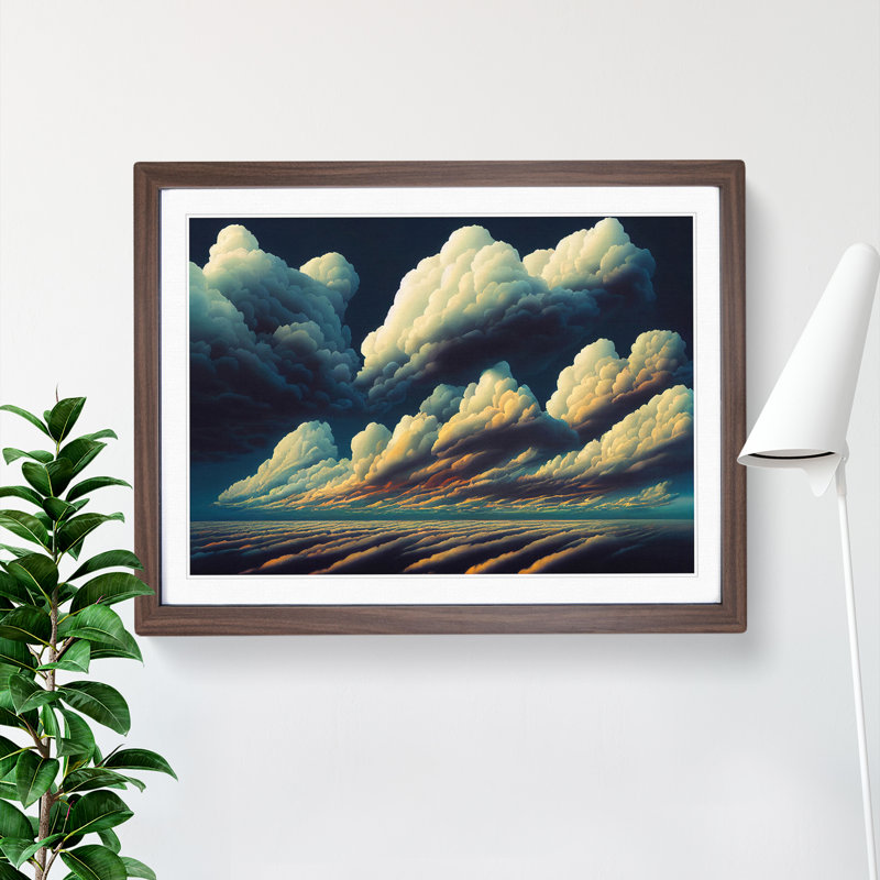 Moody Clouds - Framed Print, 25cm H x 34cm W x 2cm D, Brown Framed