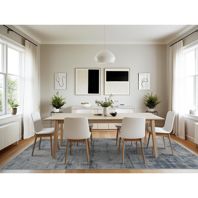Machine Washable Abstract Blue Area Rug, Rectangle 7' x 10'