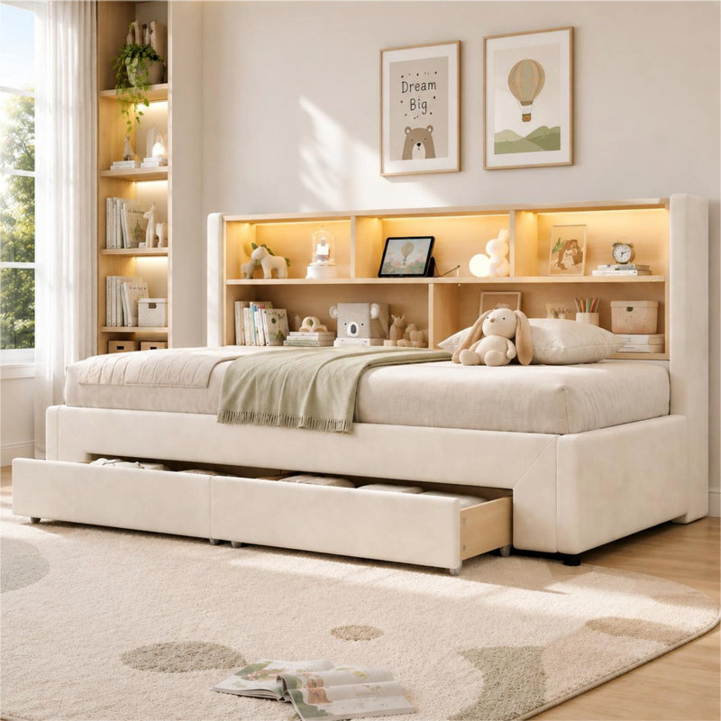 Upholstered Bed, Beige