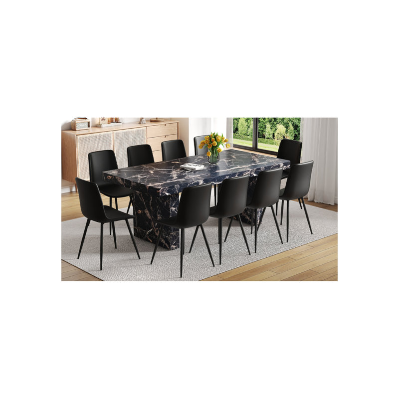 Ensemble de table et de chaises 78,7 po x 39,4 po x 29,9 po, panneau de salle à manger luxueux en marbre noir avec un plateau de table de 3,5 po d'épaisseur.