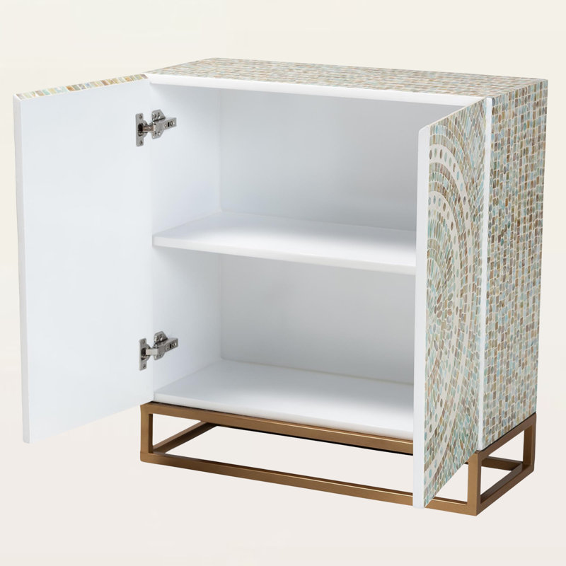 Armoire de rangement Providence multicolore bohème avec incrustation de nacre et structure en métal doré
