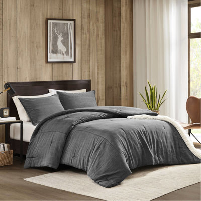 3 pièces d'édredon en coton double / grand - délavé à la pierre pour une douceur douillette, rembourrage toutes saisons, surpiqûres renforcées, conception en peau de sergé gris, élégance intemporelle, rembourrage doux nuage