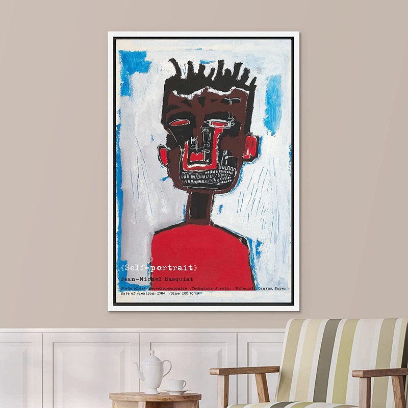 «Basquiat Pop Culture Master Artist Fine Art», peinture sur toile à cadre flottant, H 36 po x l 24 po, Blanc