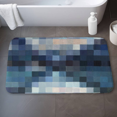 Pixelated mountainous landscape Bath Mat with Non-Slip Backing - Quick Dry Memory Foam Bathroom Rug - Absorbent - Modern Plush Spa-Style - Machine Washable