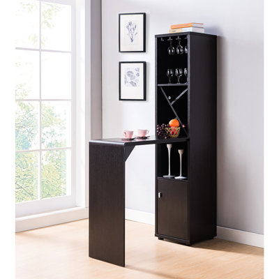 Extended Table Bar Unit With Wine Bottle Compartment, Red Style Cabinet Holder And Bottom Storage