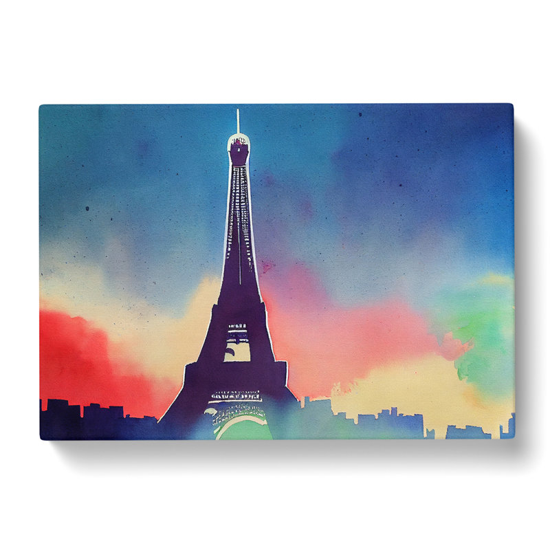 Eiffel Tower Watercolour - Wrapped Canvas, 35cm H x 50cm W x 3cm D