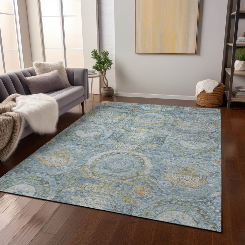 Addison Blue 10' x 14' Washable Synthetic Rectangular Rug