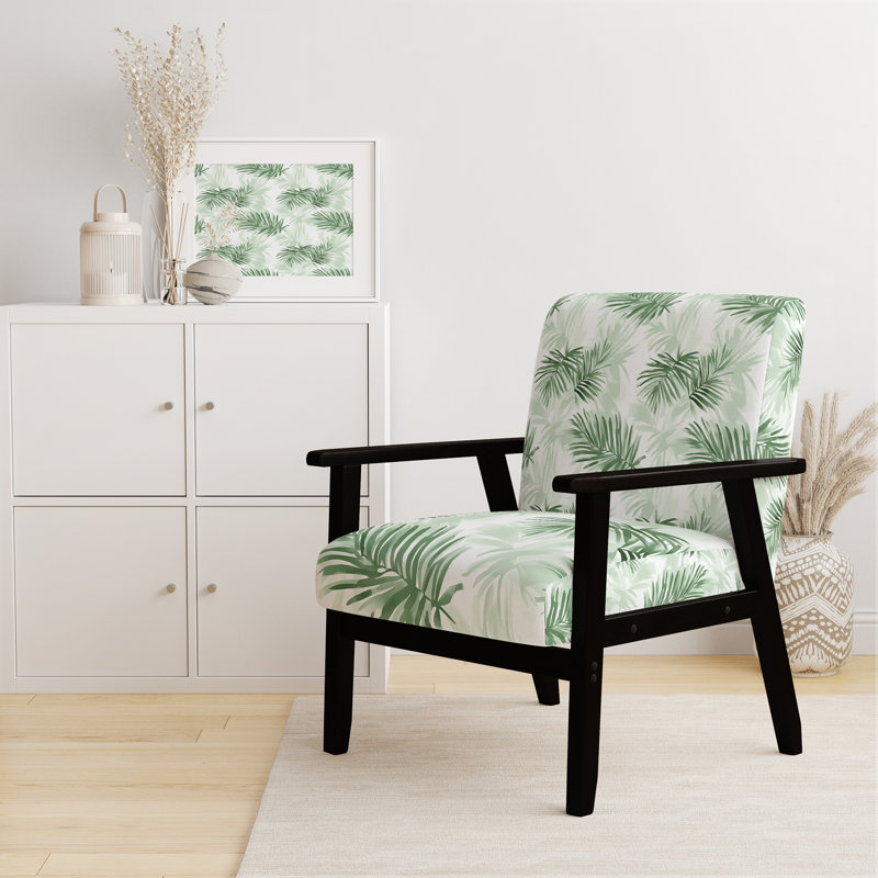 Chaise d'appoint Floral - fauteuil à accoudoirs vert Soft Palms, Accoudoirs carrés noirs