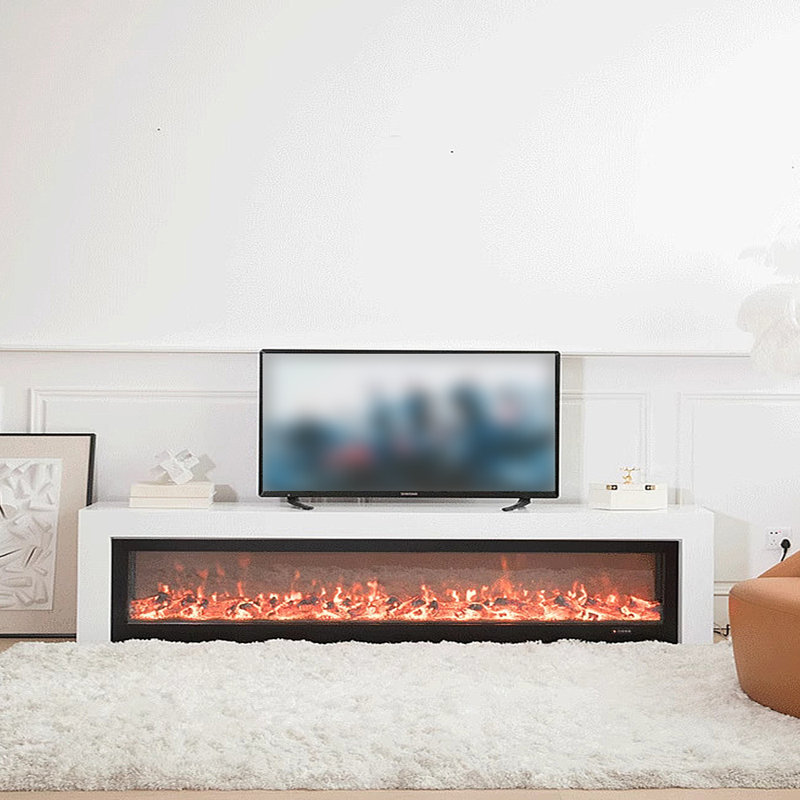 Rock Slab Fireplace Simulated Flame TV Stand, White, 78.74"