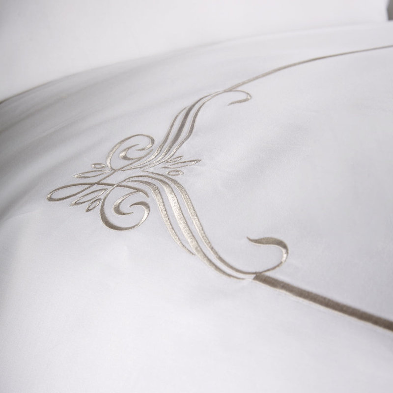 600 Thread Count Embroidered Motif Corner Duvet Cover , Grey, King Duvet Cover