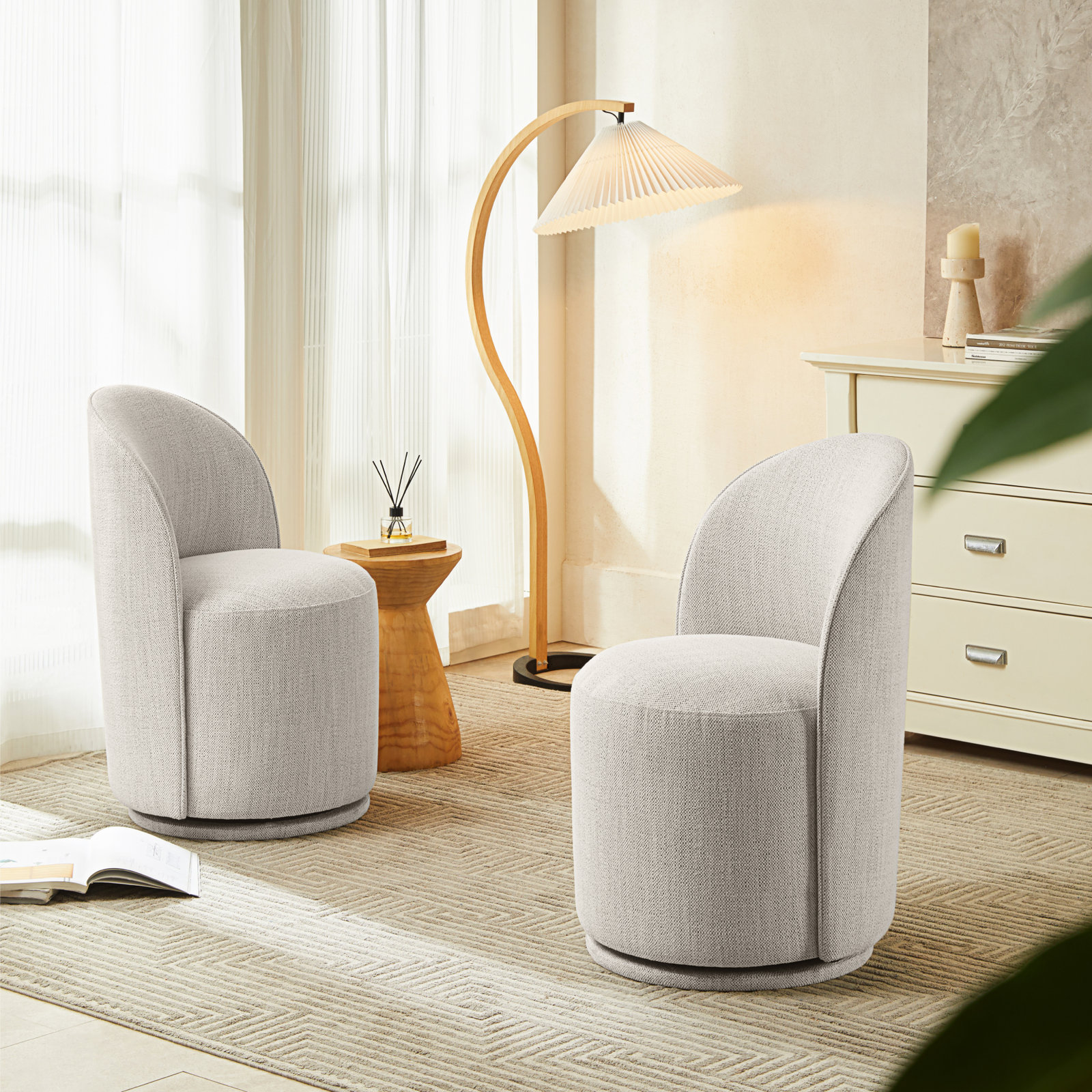 Sharlene Swivel Dining Chair, Prestige Ivory Basketweave