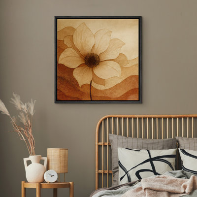 Framed Canvas Wall Art Neutral Floral Print for Living Room Decor